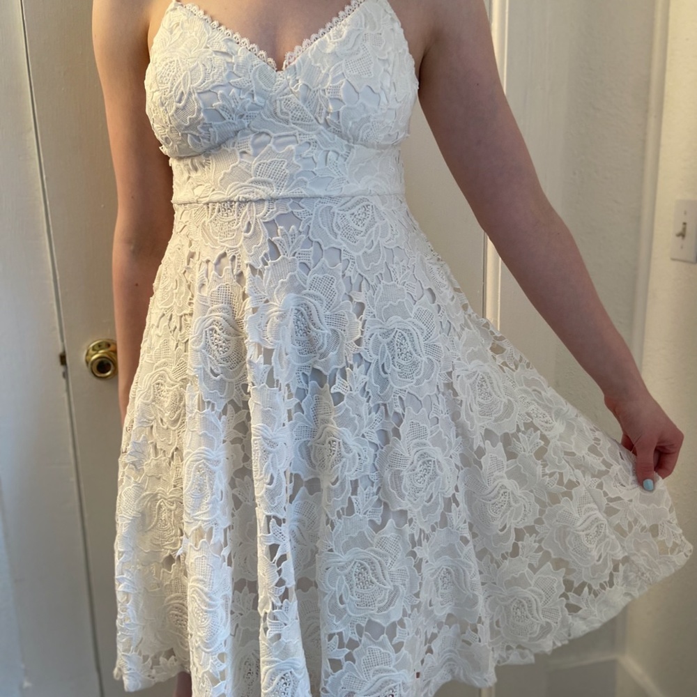 Lulu's White Lace Cami A-Line Dress